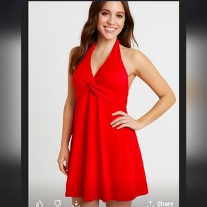 Athleta Tara Red Halter Swim Dress 36 B/C